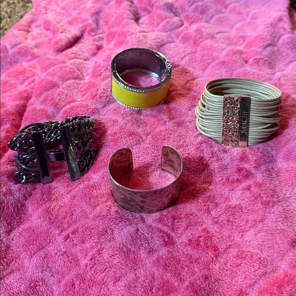 Stylish Bracelet Set in Yellow, Silver, and Pink